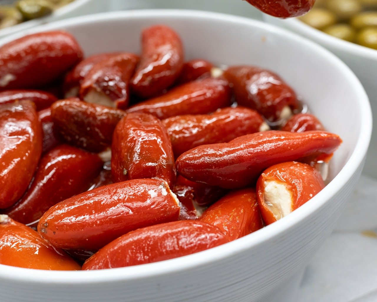 A bowl of stuffed peppers.